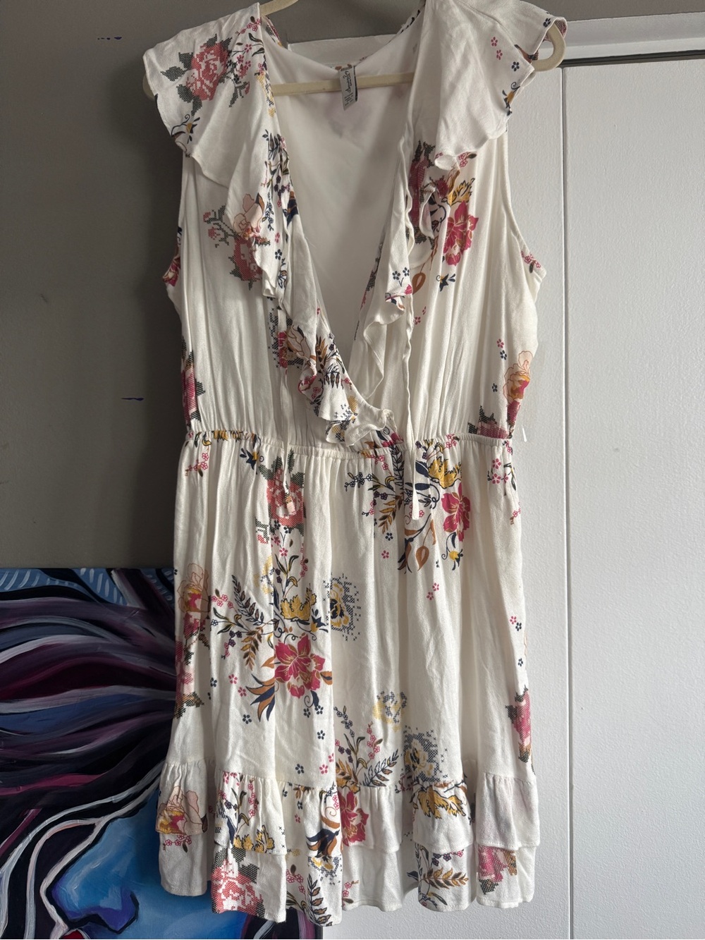 American Rag Cie Boho Floral Ruffle Mini Dress XXL - Picture 9 of 14